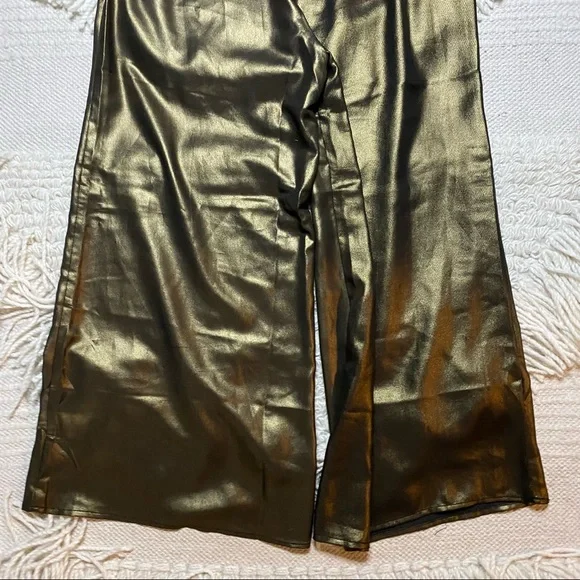 NO OFFERS LPA metallic gold Lurex Pant 664 wide leg crop pants S - Picture 12 of 13